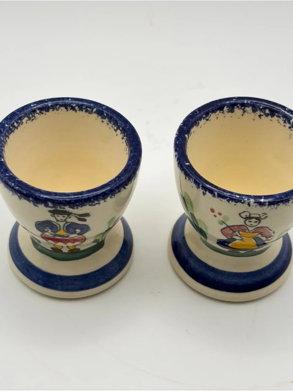 Vintage French Quimper Faience Egg Cups 2 Pc Hand Painted Folk Art Cottagecore